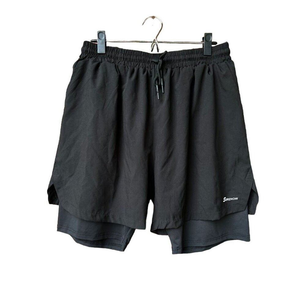 Surenow Mens XXL 2‎ In 1 Running Shorts Quick Dry Athletic Shorts Black